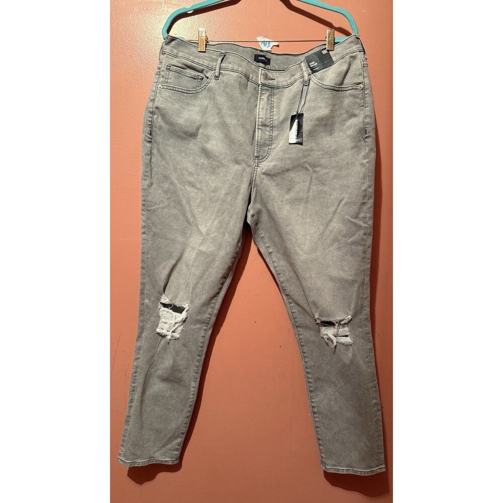 Express Womens Jeans 18R Regular Gray Skinny High Rise Denim Bottoms Distressed